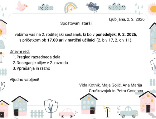 VABILO NA RODITELJSKI SESTANEK ZA 2. B IN 2. C